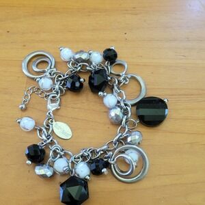 White House Black Market Cluster Charm Bracelet Silver Tone Beaded Cha Cha